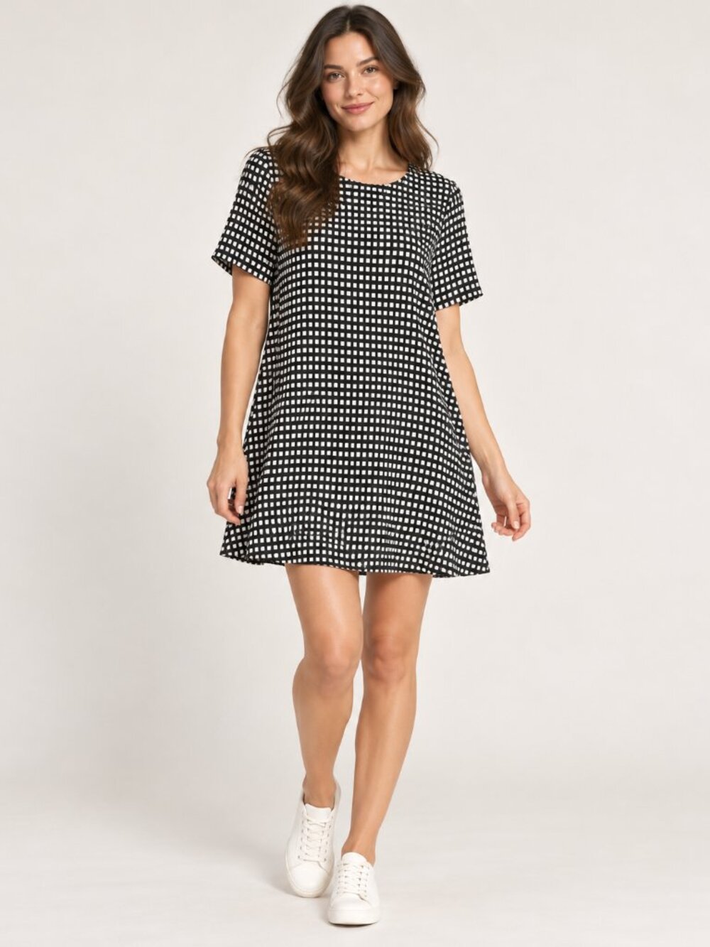 Preston & York Women’s XXL Black White Geometric Check Short Sleeve Mini Dress